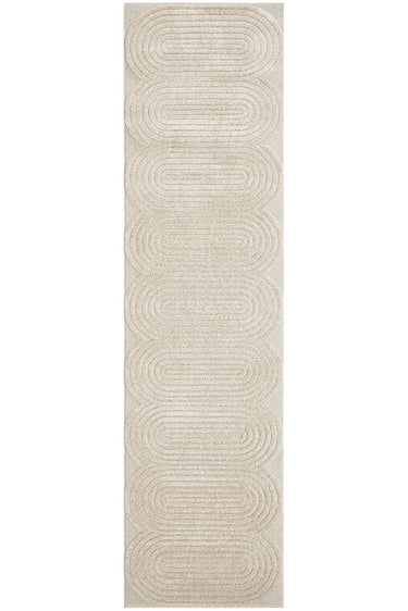 Lotus Carl Beige Modern Curved Oval Pattern Hallway Runner Rug